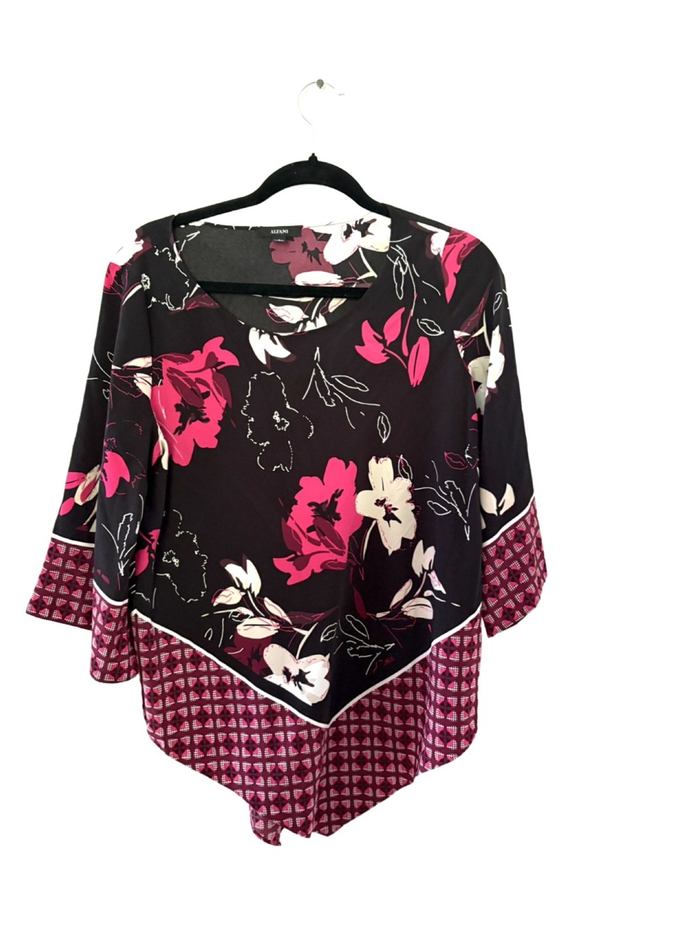 Alfani Black Floral Tunic with Pink & Cream Accents